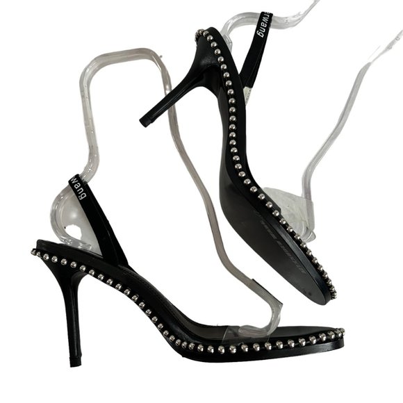 Alexander Wang high heels Nova black leather PVC clear strap 38 8 studded - Picture 8 of 10